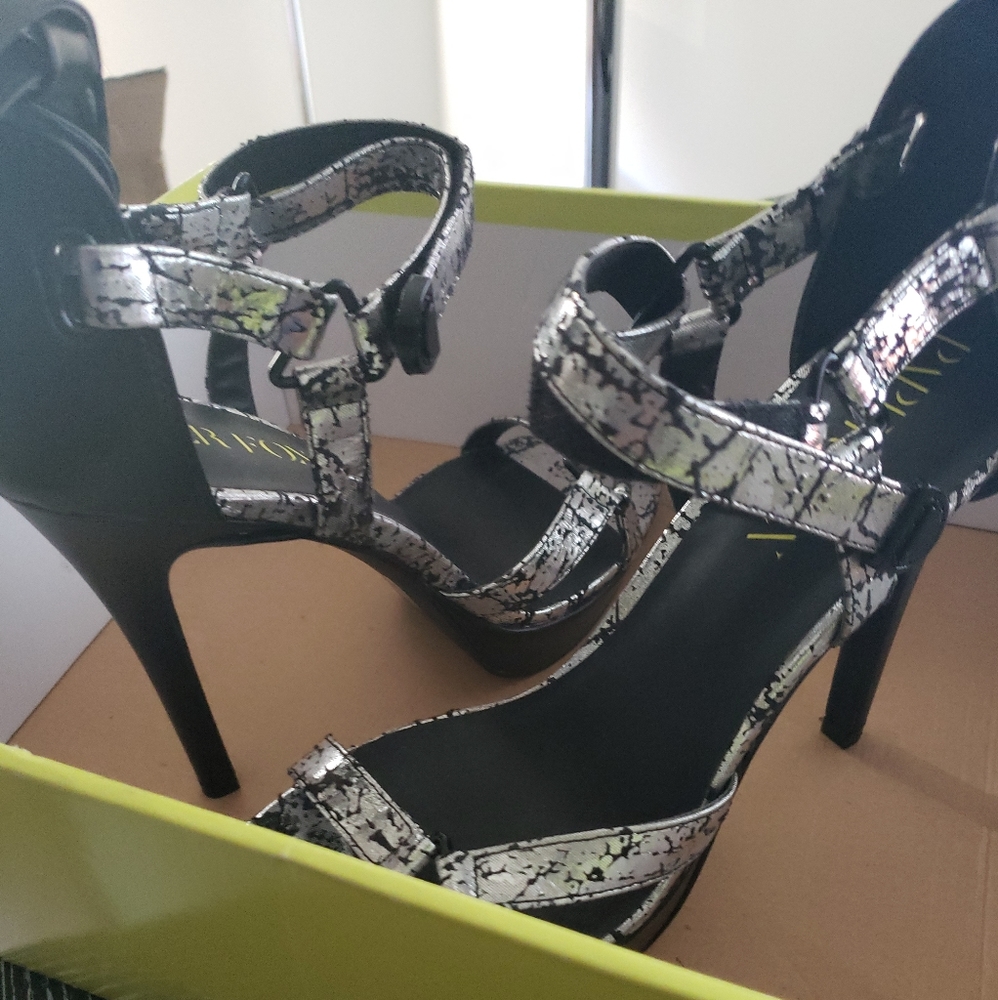 Silver and black paper Fox Women's heeled sandals - Picture 5 of 6